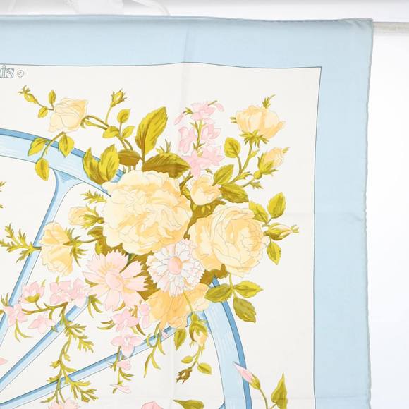 HERMES Carre 90 ROMANTIQUE Scarf Silk Blue Auth am5236 - Picture 4 of 16